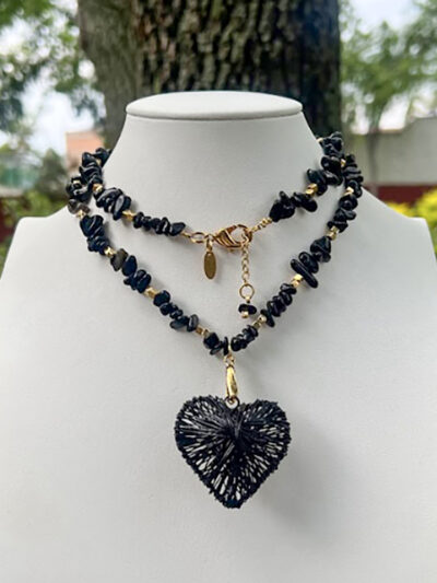 Collar Obsidiana Dije Corazón