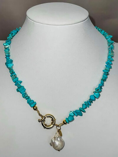 Collar turquesa y dije perla barroca