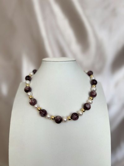 Collar Lepidolita & Perla
